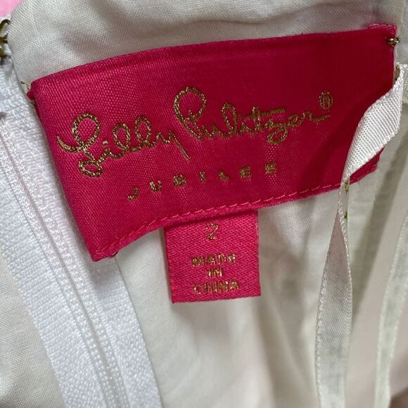 Lilly Pulitzer Jubilee Pink & White Strapless Dress Size 2 - Picture 4 of 9